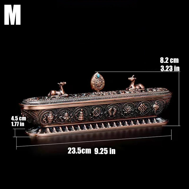 Sanskrit Incense Stick Burner Alloy Buddhist Tibetan Indoor Golden Meditation Engraving Temples Smoke Supply Furnace Ornaments