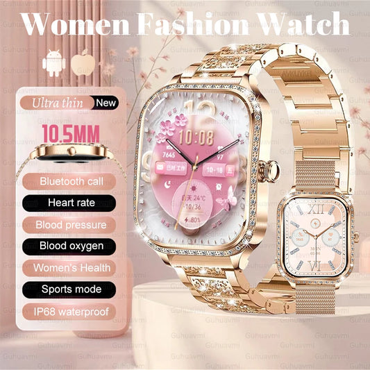 Fashion Rose Gold Smart Watch Women 1.75" HD Display Heart Rate Sports Fitness IP68 Waterproof BT Call Smartwatch For Lady Gifts