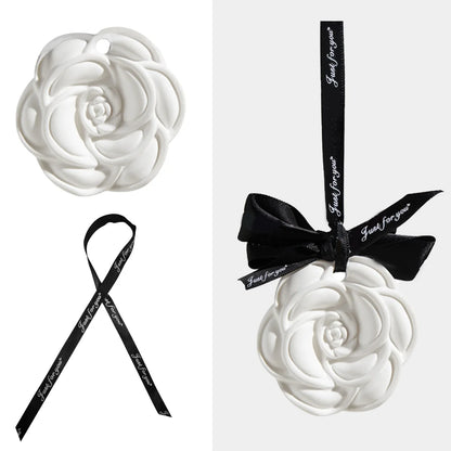 Indoor ceramic stone fragrance diffuser hanging for home use solid light car aromatherapy camellia pendant decoration