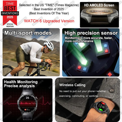 2026 New Watch 6 Pro GPS Smart Watch Men Sports Fitness AMOLED Screen Health Monitor Bluetooth Call IP68 Waterproof Smartwatch