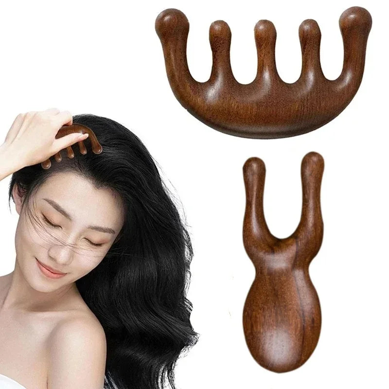 1pc Exquisite Sandalwood Five-Tooth Meridian Massage Comb Head Massager Scalp Scraping for Relaxation Massager Body Massage Tool