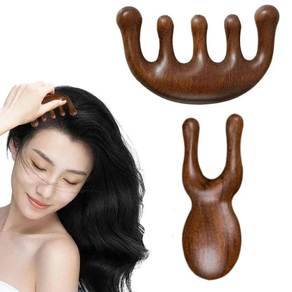 1pc Exquisite Sandalwood Five-Tooth Meridian Massage Comb Head Massager Scalp Scraping for Relaxation Massager Body Massage Tool