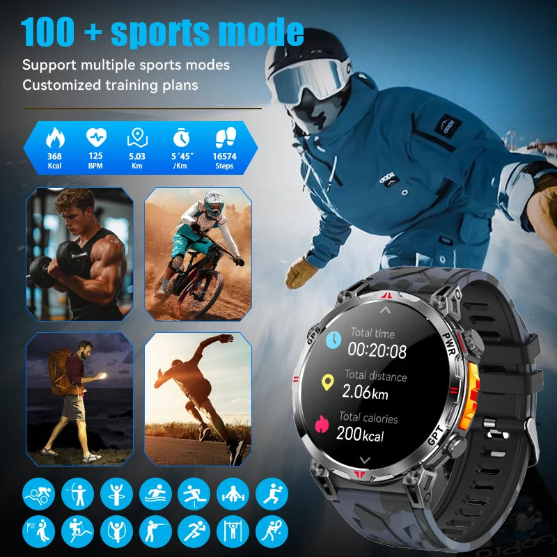 2026 Outdoor GPS Sports Smart Watch Men Built in GPS Compass 5ATM Waterproof Bluetooth Call HD AMOLED Screen Fitness Smartwatch