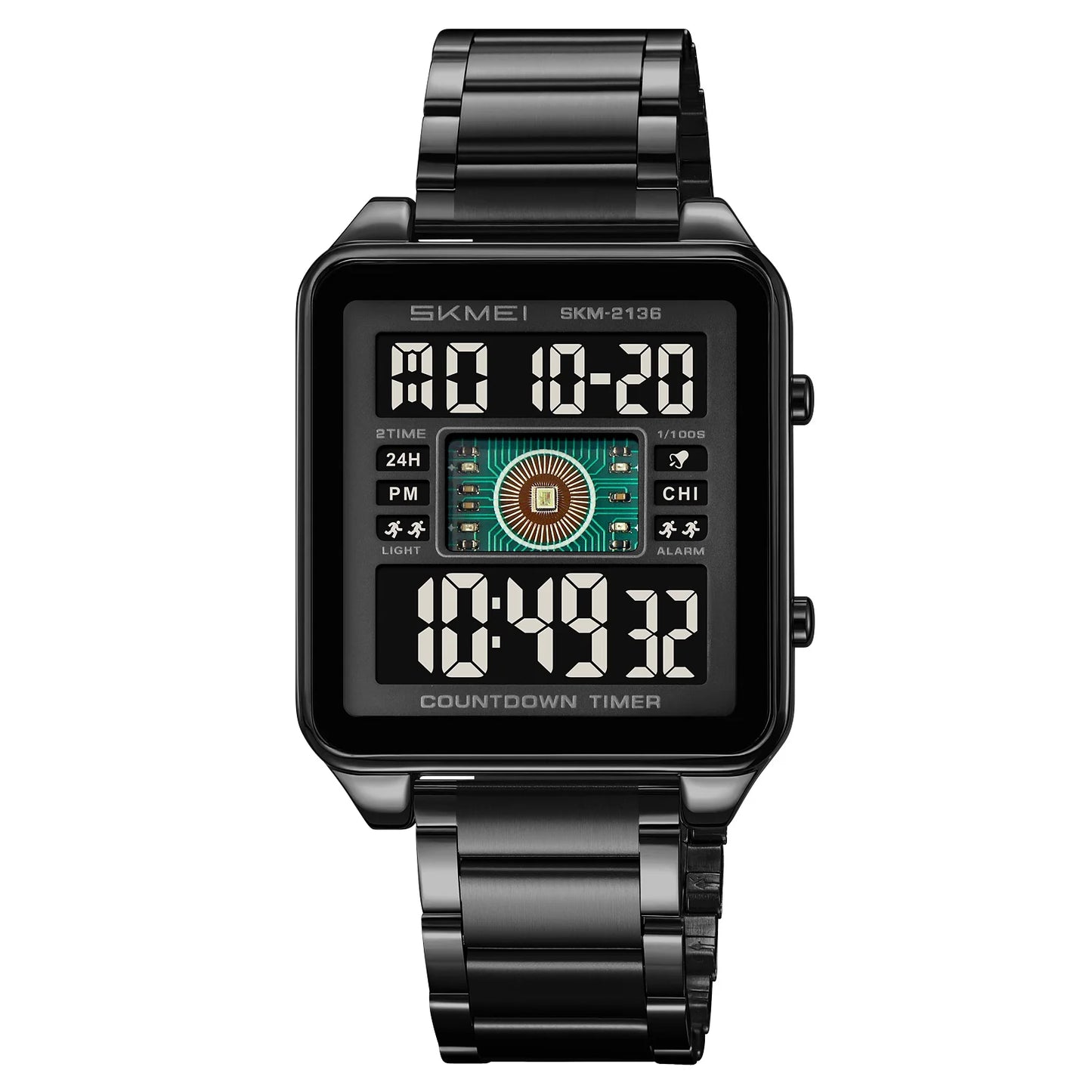 SKMEI 2136 lighting Stylish Mens Digital Watch Stainless Steel Countdown Stopwatch Wristwatch Fashion Electronic Movement Clock