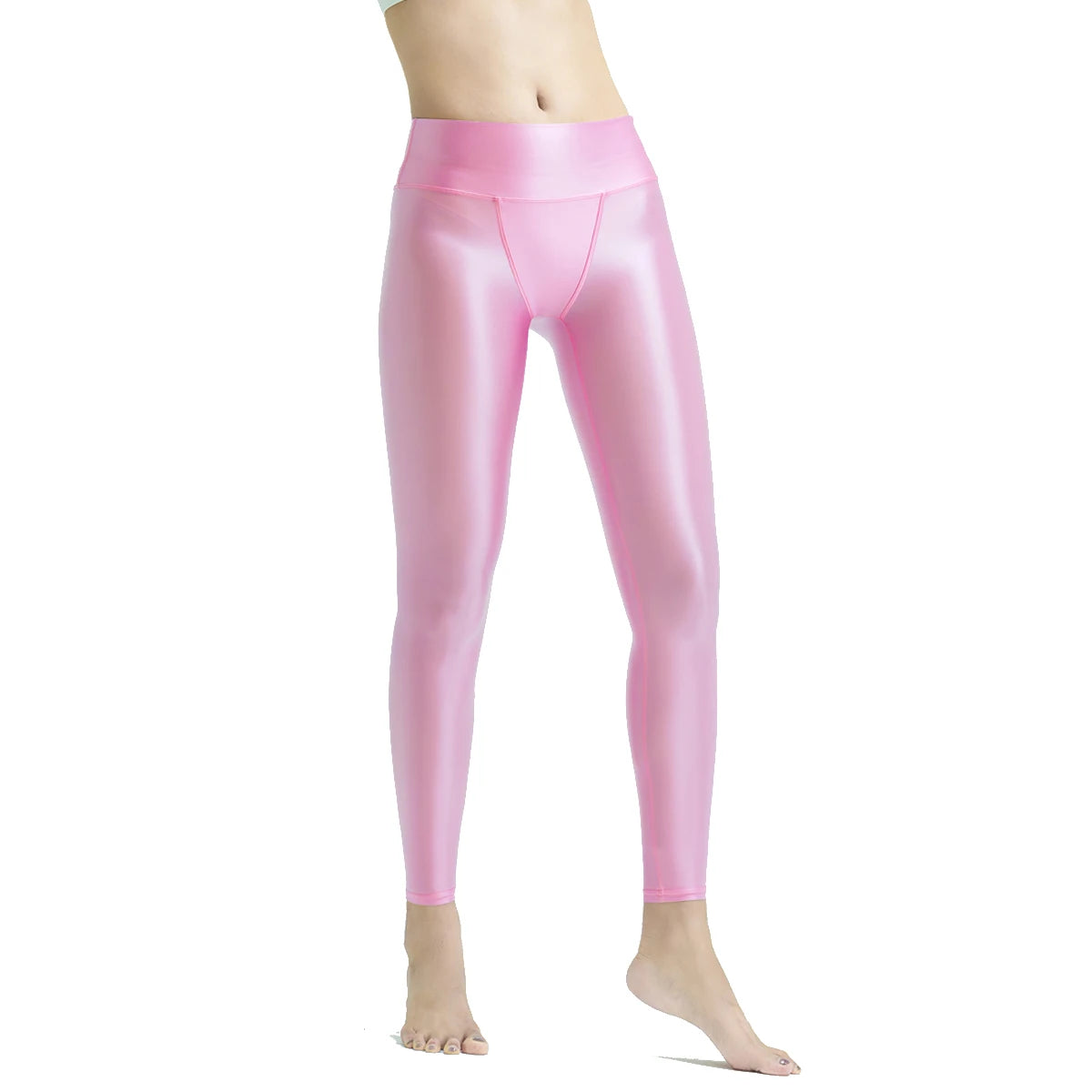 MJINM Sexy Glitter Soft Smooth High Waist Double-layered Small V-crotch Ankle-length Pants Yoga Fitness Gymnastic Tight Leggings