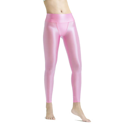 MJINM Sexy Glitter Soft Smooth High Waist Double-layered Small V-crotch Ankle-length Pants Yoga Fitness Gymnastic Tight Leggings