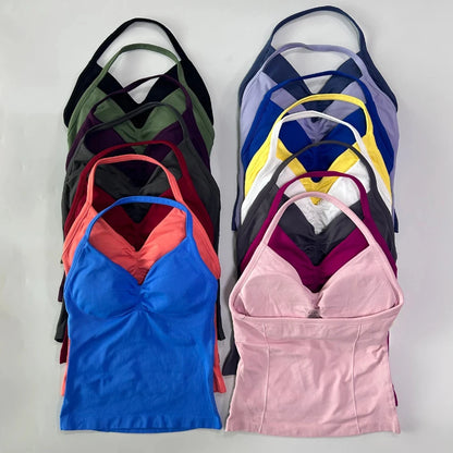 2Pcs Gym Set Women Backless Tank Tops High Waist Scrunch Seamless Shorts Gym Suit Fitness Clothes Activewear Workout Set