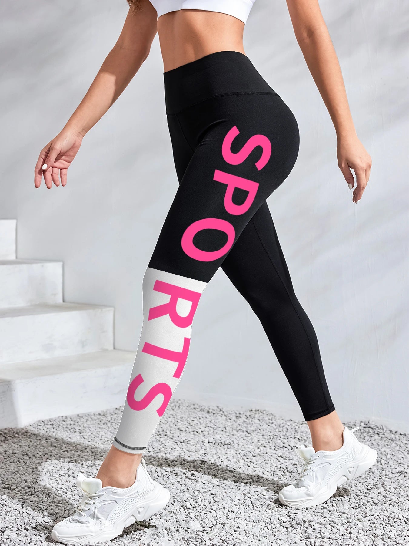 Women's SPORT Letter Print Yoga Pants High-Waisted Workout Leggings for Gym, Running & Outdoor Sports