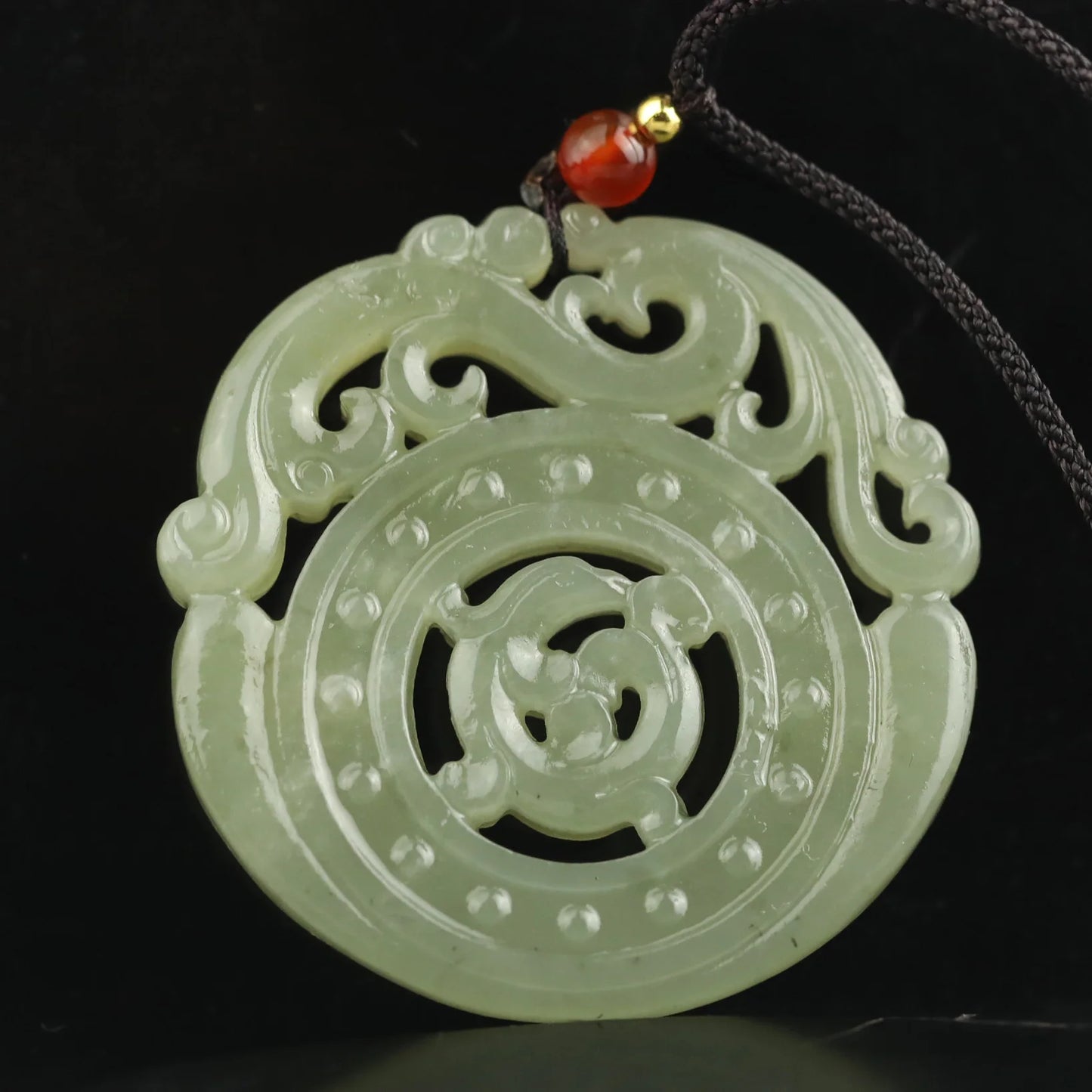 China Natural hetian Jade Hand Carved statue flower and dragon loong pendant #50