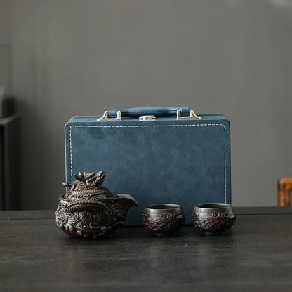 Jianshui Clay Purple Pottery Carving Dragon Teapot Hand Painted Antique Relief Teapot Household Teapot Kungfu Tea Set Kettle
