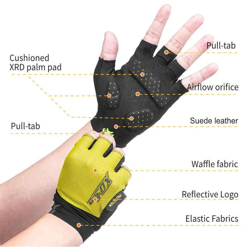 BATFOX Cycling Bicycle Gloves Half Finger Men Women Resistant Breathable Anti-Slip Summer Fishing Fitness Sport Training Gloves