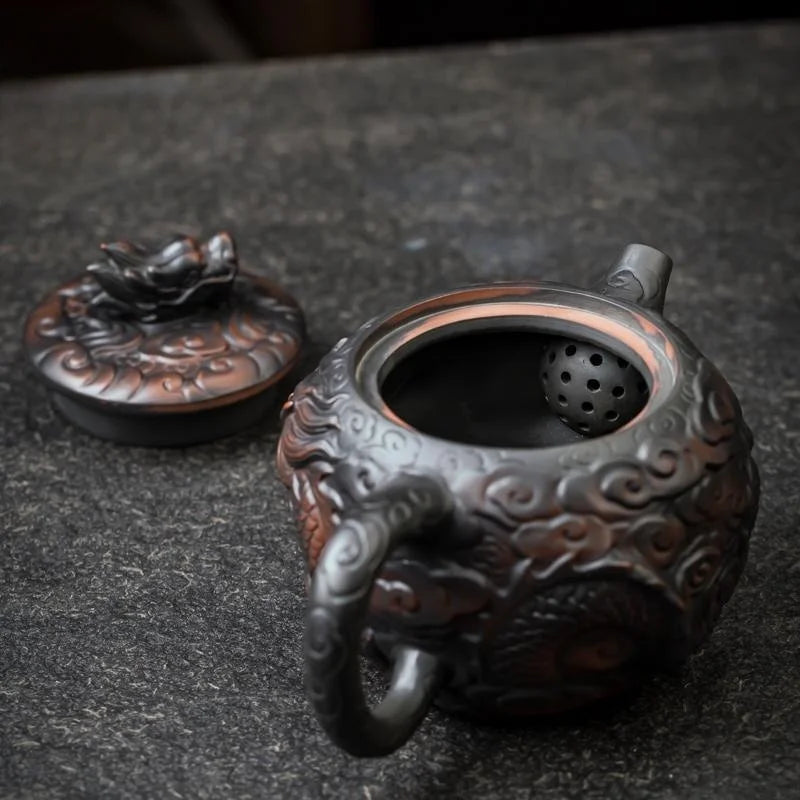 Jianshui Clay Purple Pottery Carving Dragon Teapot Hand Painted Antique Relief Teapot Household Teapot Kungfu Tea Set Kettle