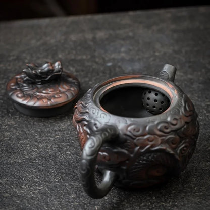 Jianshui Clay Purple Pottery Carving Dragon Teapot Hand Painted Antique Relief Teapot Household Teapot Kungfu Tea Set Kettle