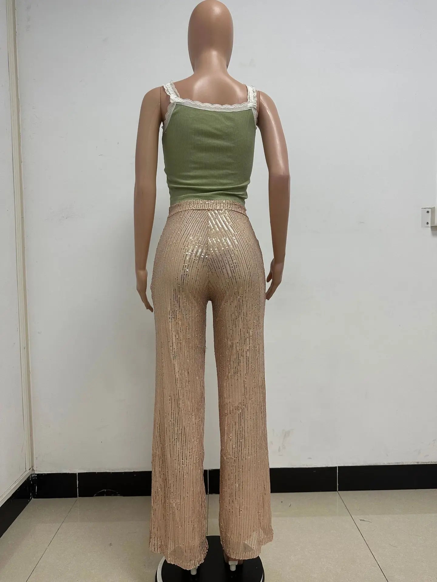 Vintage Bling Bling Sequined Pants Sexy Women High Waist Elegant Night Club Shiny Sequins Trousers