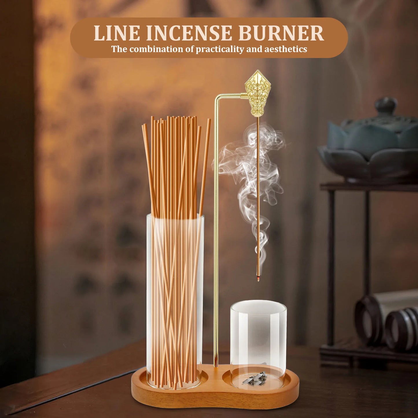 2in1 Incense Holder Anti-Ash Flying Incense Burner with Removable Glass Ash Catcher and Incense Sticks Organizer Home Decoration