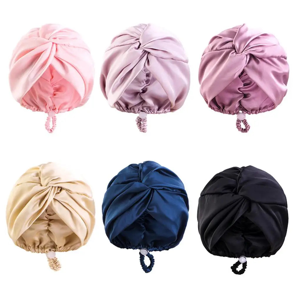 Bonnet Solid Color Silk Turban Hat For Women Soft Sleeping Night Cap Satin Hair Care Wrap Beanie Headscarf Adjust Twist Headwear