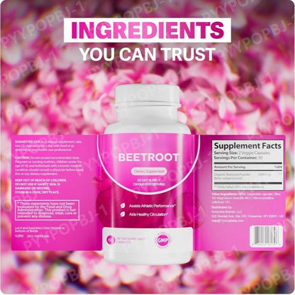 Organic Beet Root Capsules 1300mg Natural Beetroot Powder Supplement for Circulation Energy Support 60 Capsules