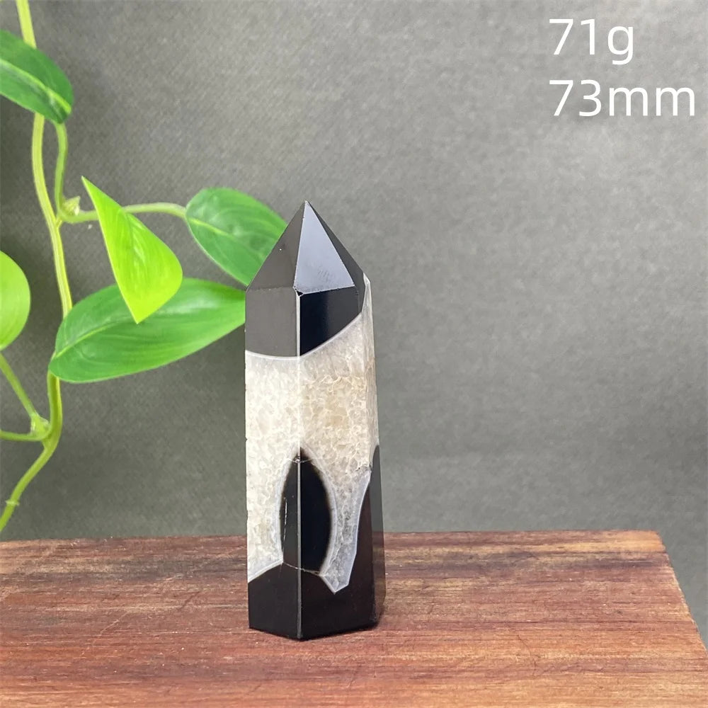 Black Agate Crystal Tower Natural Gem Obelisk Exquisite Home Decoration Ornament Rare Material for Relaxation And Energy