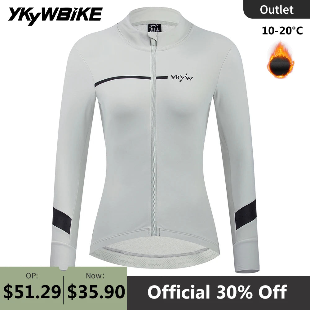 YKYWBIKE Women Cycling Jackets  Long Sleeve Winter Autumn Bicycle Jacket Thermal Fleece Warmth Cycling JerseyRoad Bike Clothing