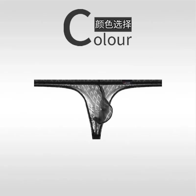 Men's Underwear Ultra-Thin Ice Silk Thongs Low-Waist Sexy T-Panties Transparent Fitness Sport Underwear Summer Thin Model Briefs