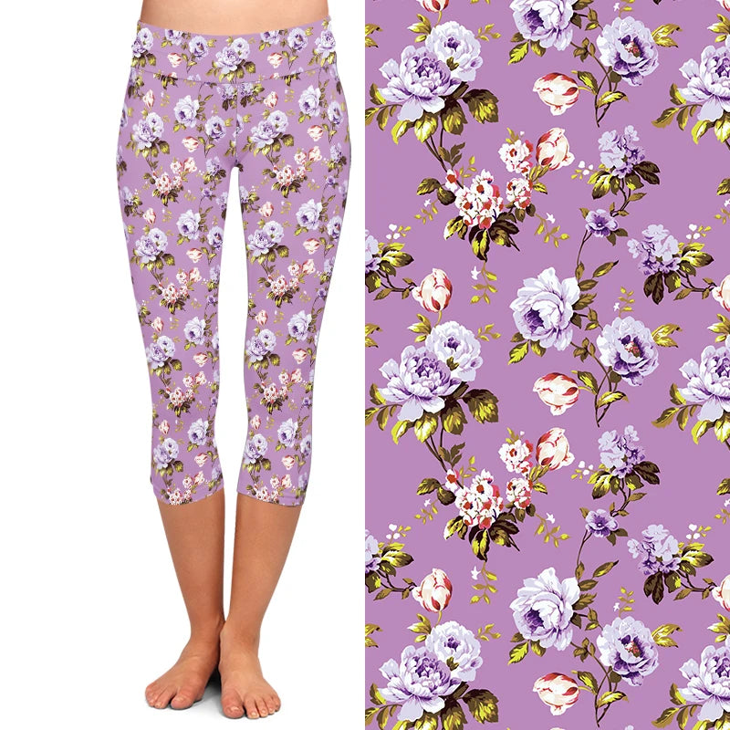 LETSFIND Summer New Arrival Women Capri Leggings Fashion High Waist 3D Flowers Digital Print Fitness Sexy Stretch Girls Leggings