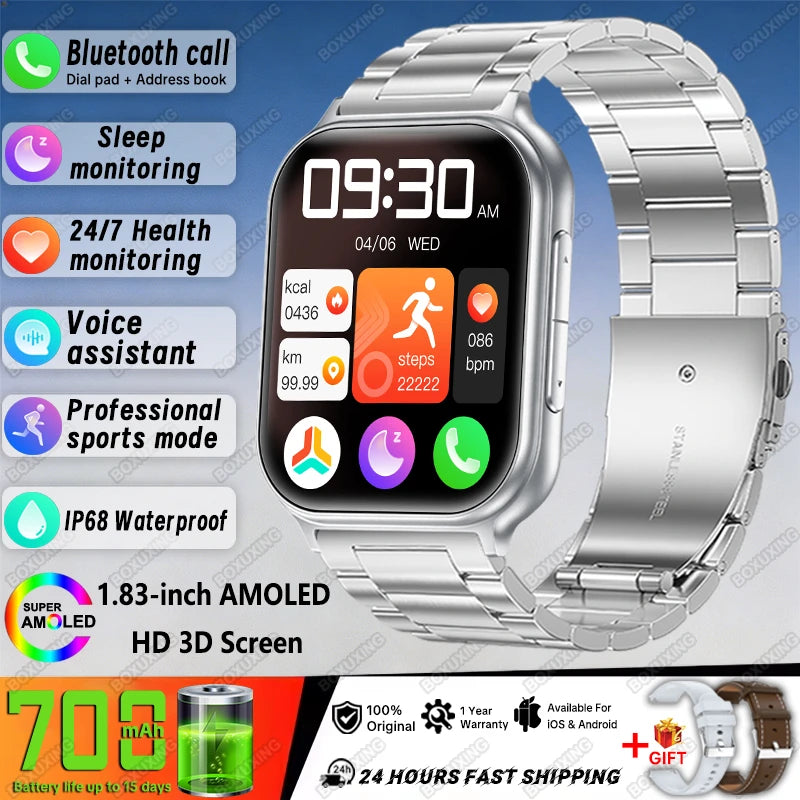 New BOXUXING Sports Smart Watch Men 700 mAh Battery Fitness Track IP68 Waterproof Heart Rate BT Call GPS Track Smartwatch Women