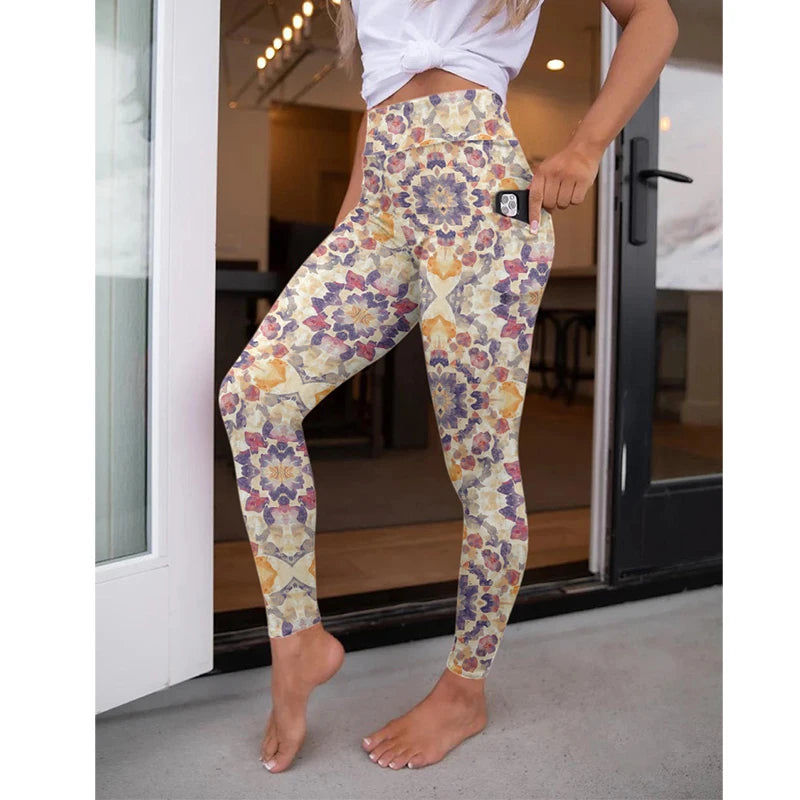LETSFIND New Arrival Women Pockert Elastic Pants Fashion High Waist 3D Digital Printing Stretch Fitness Sexy Girls Leggings