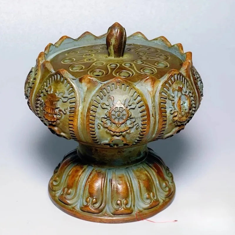 Antique Bronze Eight Auspicious Incense Burner Household Tea Ceremony Table Ornament Coil Incense Base Burn Aromatherapy Stove