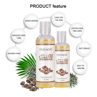 100% Organic Pressed Castor Oil for Face Relaxation Essential Oil Mixing Massage Body Oil Moisturizer Whitening For Skin 100ml
