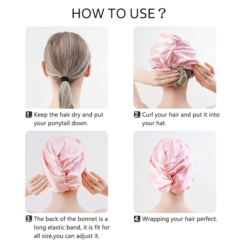 Double Layers 100% Silk Twisted Sleeping Bonnet Natural Silk Turban With Elastic Ribbon Women Headwrap For Hair Care 19Momme