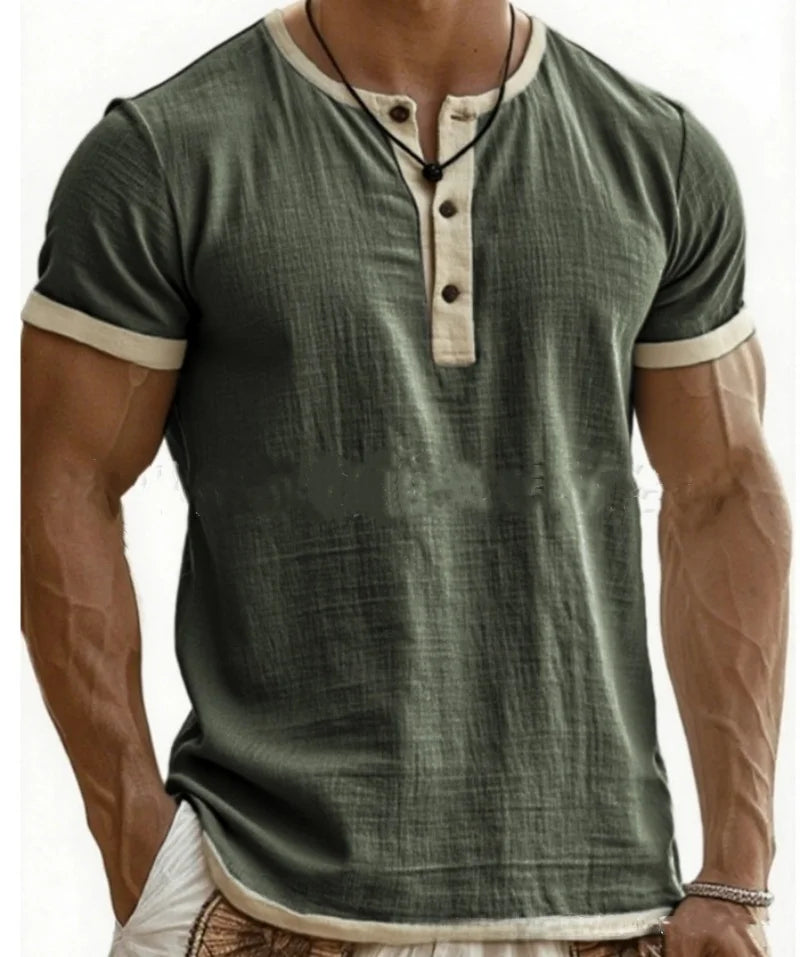 Summer 2025 Men's Fashion Cotton Sleeveless Fitness Casual Vest Color Block Trendy Button Decorated Loose Fit Sweat Wicking