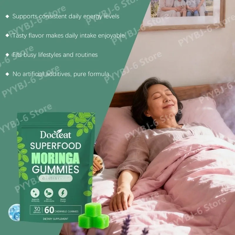 Superfood Moringa Gummies with Vitamin C D3 B12 Supports Immunity & Energy Rich in Antioxidants 60 Gummies Dietary Supplement