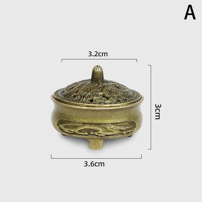 Antique Incense Burner Buddhist Hollow Incenses Holder With Cover Chinese Ancient Mini Censer Ornaments Home Office Decoration