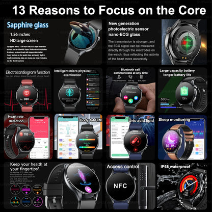 2026 New Smart Watch ECG+PPG Health monitoring Blood pressure UricAcid  Fitness Tracker Clock Sport Call Smartwatch Custom dial