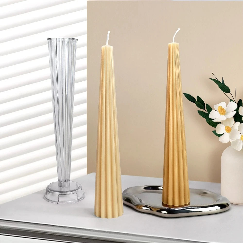 Geometry Line Cone Plastic Candlestick Mould Easy Demold DIY Candle Holder with Base Acrylic Mold Wedding Art Aromatherapy Decor