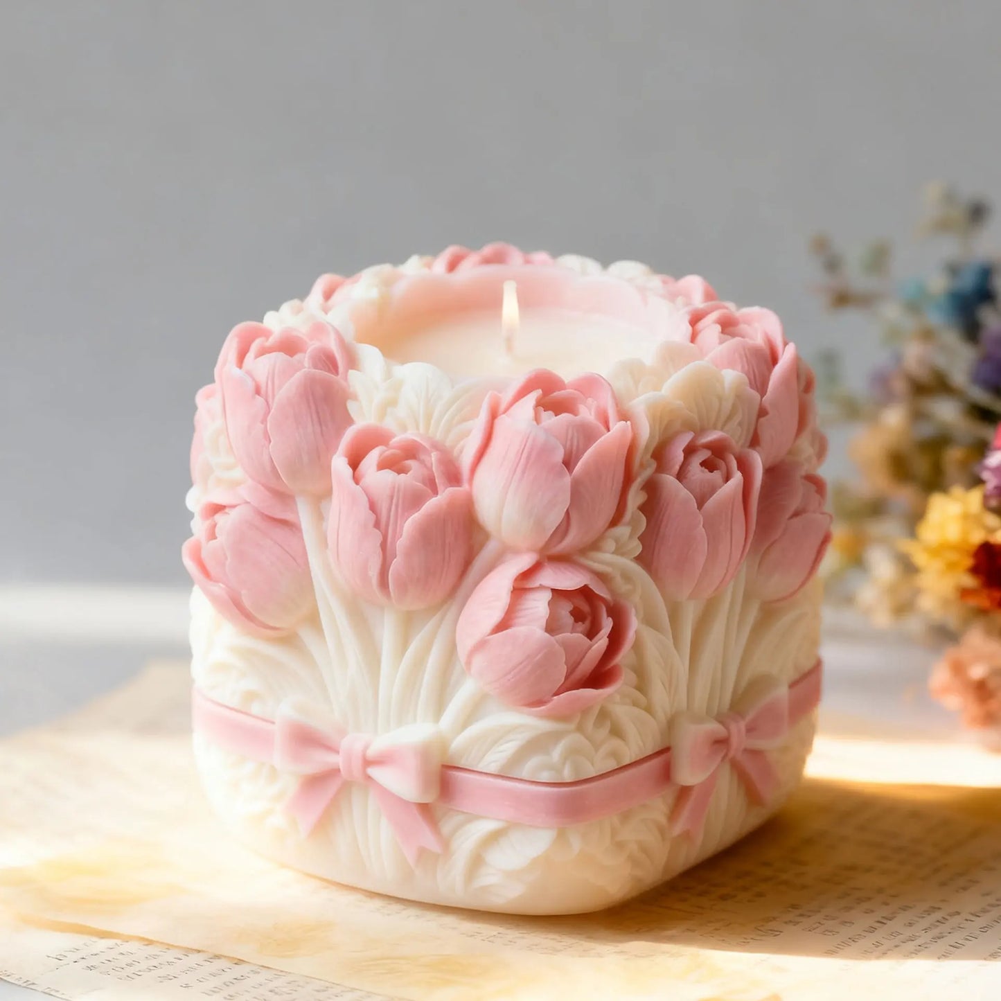 Tulip Flower Ball Candle Mold Floral Sphere Silicone Mold DIY Aromatherapy Wax Plaster Diffuser Stone Home Decor