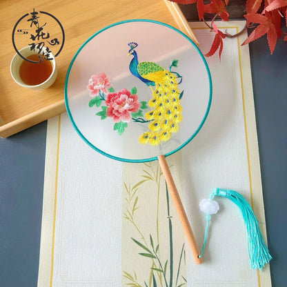 Traditional Chinese Dragon Embroidery Fan Exquisite Double-Sided Hand Fan with Tassel Ethnic Style Summer Cooling Accessories