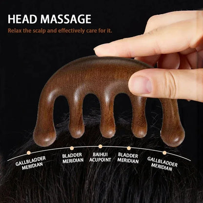 1pc Exquisite Sandalwood Five-Tooth Meridian Massage Comb Head Massager Scalp Scraping for Relaxation Massager Body Massage Tool