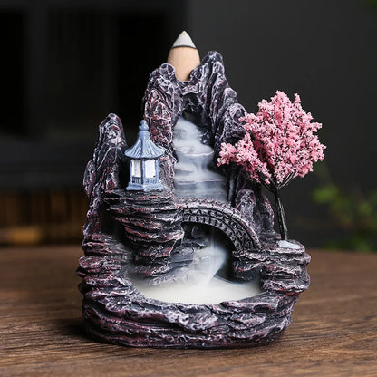 Creative Backflow Incense Holder Resin High Mountain Waterfall Incense Cones Burner Aromatherapy Ornament Zen Home Decoration