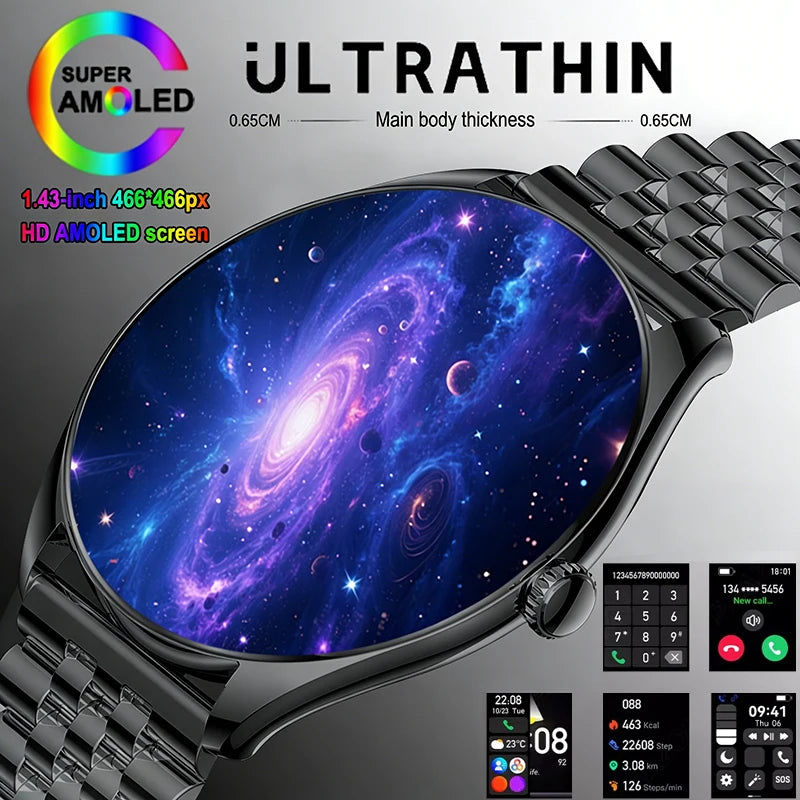 New Ultra Thin SmartWatch Men AMOLED 3D Screen Always Show Time Sports Fitness Waterproof Heart Rate Bluetooth Call Smartwatches