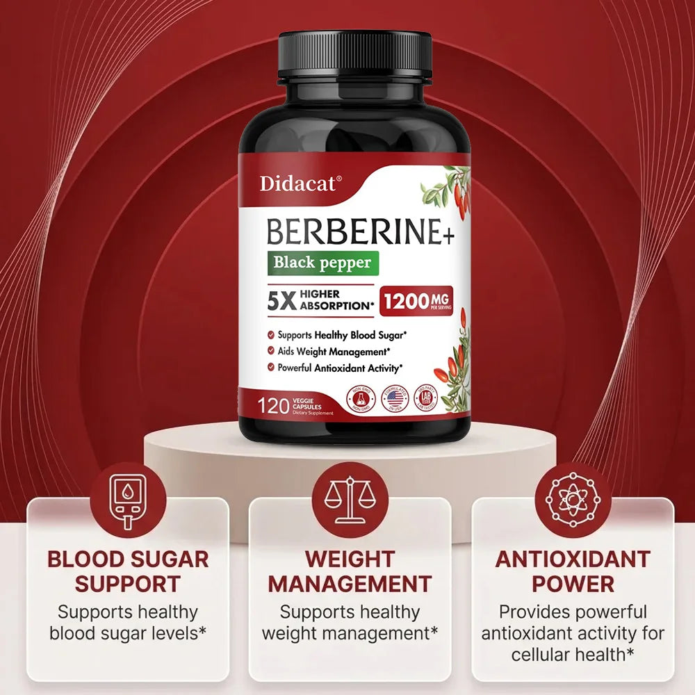 1200 MG Premium Berberine Supplement Capsules Supports Immune System, CardiovascularHeart & Gastrointestinal Wellness