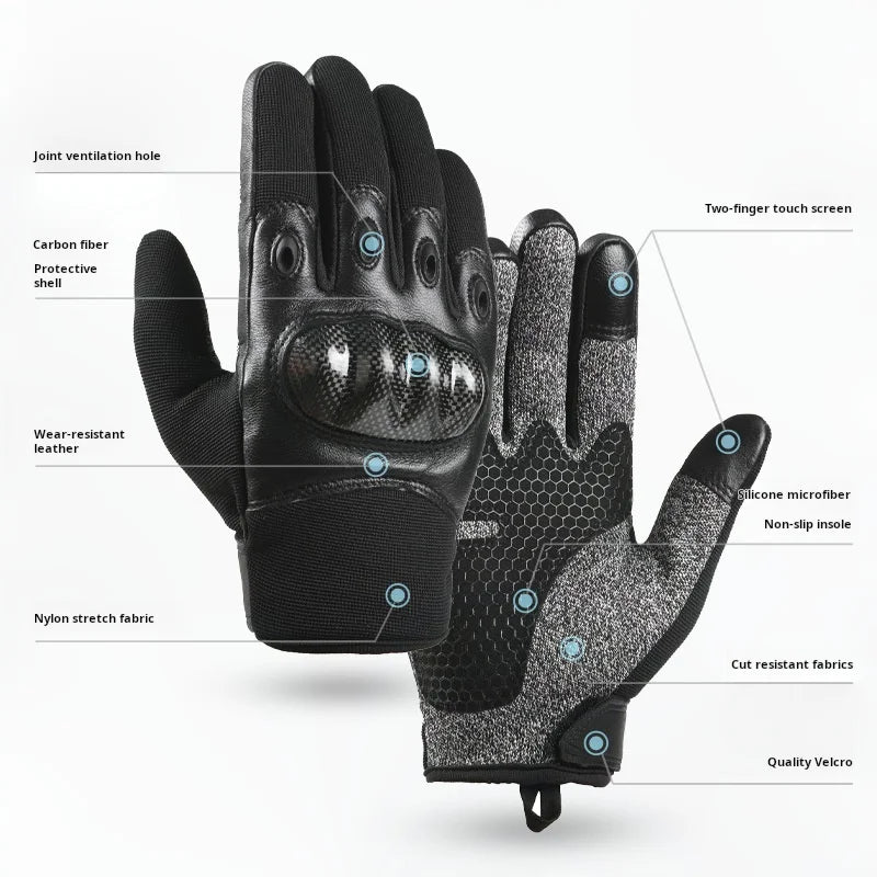 Full finger and half finger tactical gloves, touch screen anti cutting and anti stabbing, made of carbon fiber and leather mater
