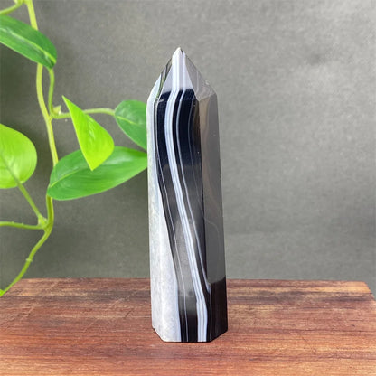 Black Agate Crystal Tower Natural Gem Obelisk Exquisite Home Decoration Ornament Rare Material for Relaxation And Energy