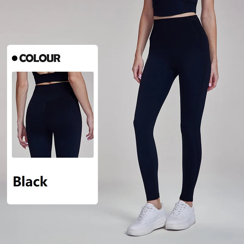 Women's Yoga Leggings Lycra Naked Feel Antibacterial with Pocket Reflective Print Fitness Sports Trousers