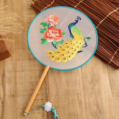Traditional Chinese Dragon Embroidery Fan Exquisite Double-Sided Hand Fan with Tassel Ethnic Style Summer Cooling Accessories