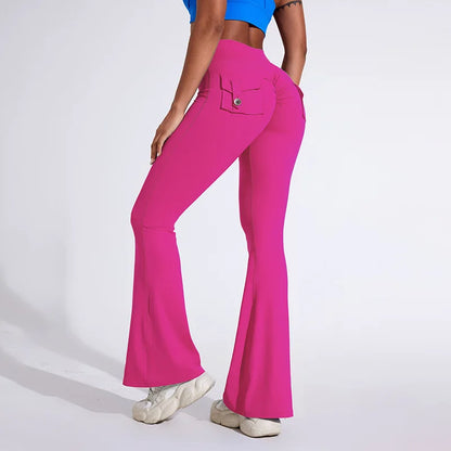 Workwear Pocket Pants, Women's Peach Bell Bottom Pants, Hip Lifting Sports Leggings, Fitness Pants, Micro Bell Bottom Pants