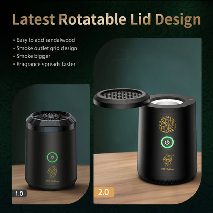 Portable Mini Electric Incense Burner with Quran Speaker Arabic Bakhoor Aroma Diffuser Rechargeable Incense Holder