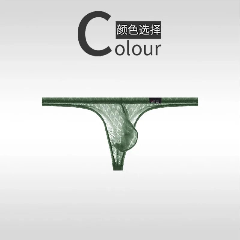 Men's Underwear Ultra-Thin Ice Silk Thongs Low-Waist Sexy T-Panties Transparent Fitness Sport Underwear Summer Thin Model Briefs
