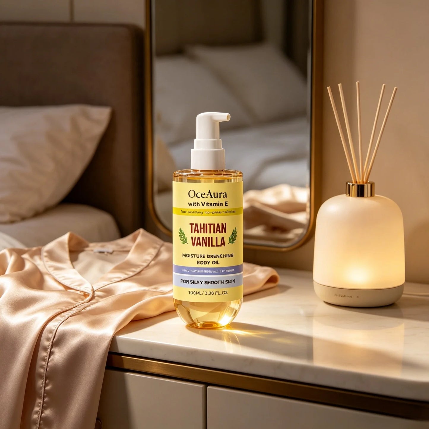 OceAura Moisturizing Body Oil Vanilla Deep Hydration Non-greasy Silky Smooth Skin Texture Improvement Vitamin E Body Massage Oil