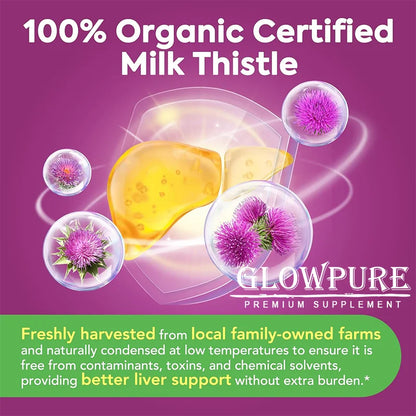 Organic Milk Thistle 9000mg 30X Concentrated Seed Extract, 80% Silymarin, Liver Support Cleanse Detox, Fatty Liver Supplements